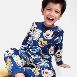 Babyhug Disney Single Jersey Knit Full Sleeves Mickey Mouse Printed Night Suit - Navy Blue-picture-12