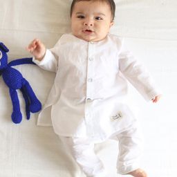 Tiber Taber Cotton Full Sleeves Solid Kurta Pyjama Set - White-image-75