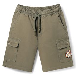 Kookie Kids Cotton Woven Knee Length Shorts With Mountain Badge - Olive Green-image-96