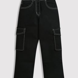 Tiny Girl Solid Cargo Pant - Black-image-30