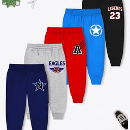 Trampoline Cotton Blend Pack Of 5 Legends 23 & Eagles 92 Text Printed Pajamas - Multi Colour-image-55