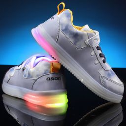 Asian Tie Dye Designed With Velcro Closure LED Sneakers - Blue-image-60
