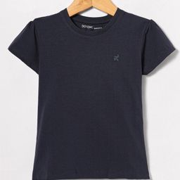 Doreme Single Jersey Knit Half Sleeves Solid Color T-Shirt with Brand Logo - Navy Blue-image-93