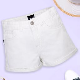 Kiddopanti Denim Solid Roll Up Shorts - White-image-52