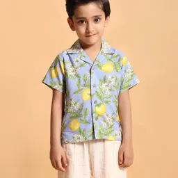 kids of greendeer Greendeer 100% Cotton Half Sleeves Lemon & Floral Printed Shirt - Blue-picture-28