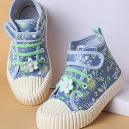 Cute Walk by Babyhug Casual Shoes with Velcro Closure Floral Applique - Blue-picture-38