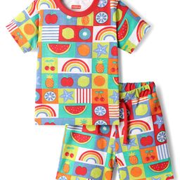 Babyhug Single Jersey Knit Half Sleeves Co-ords T-Shirt & Short Set With Tropical Theme Print - Multicolour-image-42