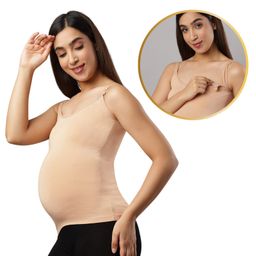 TUMMY Bamboo Cotton Sleeveless Solid Maternity Camisole With Nursing Access - Beige-image-57