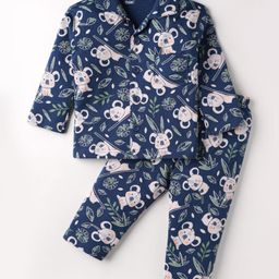 Little Darlings Interlock Knit Full Sleeves Co-Ord Night Suit With Koala Print - Navy Blue-image-47