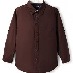 Pine Kids Cotton Woven Full Sleeves Solid Shirt - Brown-picture-11