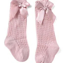 Cute Walk by Babyhug Knit Calf Length Party Socks with Bow Applique & Cable Knit Design - Pink-picture-13