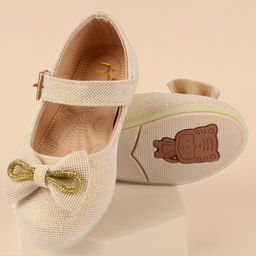 Neska Moda Bow Applique Detailed Marie Jane Ballerinas - Gold-image-48