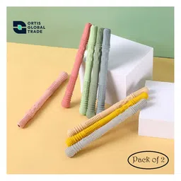Ortis Baby Teething Teether Toys with Cleaning Brush Soft Chew Straws - Pack of 2 (Color may vary )-picture-13