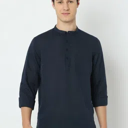 SPYKAR Band Collar Linen Straight Kurta-picture-38