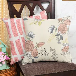 IVAZA Pink & White Set of 2 Floral Square Cushion Covers-19