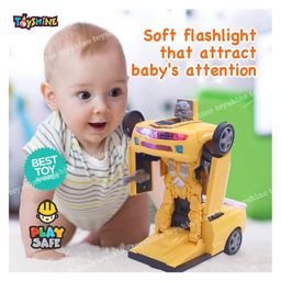 Toyshine 2-In-1 Transforming Robot Car Toy With Light Music And Bump And Go Function - Yellow image 4
