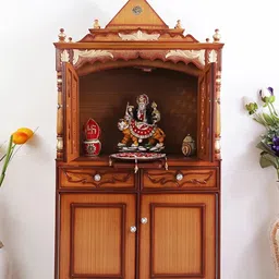 DZYN Furnitures Sacred Palace Brown Pooja Mandap With Door-picture-3