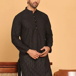 Jompers Geometric Embroidered Mandarin Collar Pure Cotton Straight Kurta-image-21