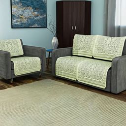Aura Cream Printed Cotton 3 Seater Sofa Cover-image-94