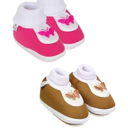 Neska Moda 3 To 12 Month 2 Pair Set Newborn Unisex Baby Skin Friendly Soft Cotton Butterfly Booties (Toe to Heel Length - 12 cm, Rani, Brown)-18
