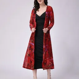 SCORPIUS Floral Printed V-Neck Longline Shrug-24