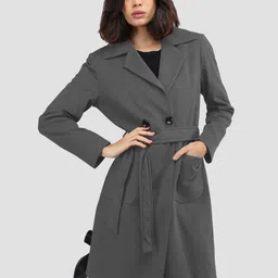 CHKOKKO Women Solid Double Breasted Over Coat-image-38