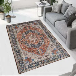 MAA HOME CONCEPT Blue Ethnic Motifs Anti-Skid Woollen Carpet-45