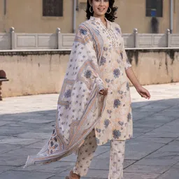 KALINI Women Floral Embroidered Regular Pure Cotton Kurta with Trousers & With Dupatta-picture-25