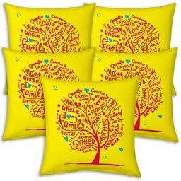 Indigifts 5 Pcs Yellow Family Tree Printed Cushion Cover-image-18
