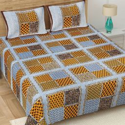 JAIPUR FABRIC Blue & Mustard Printed 180 TC Cotton King Bedsheet Set 2.28 m x 2.74 m-image-85