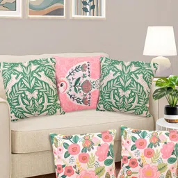 FABINALIV Green & Pink 5 Pieces Printed Velvet Square Cushion Covers-image-62