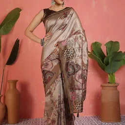 Sangria Ethnic Motifs Printed Pure Silk Saree With Unstitched Blouse-image-43