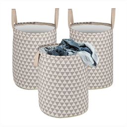 Aura 3Pcs Grey Triangular-Printed Foldable Laundry Bag With Handle - 60 L-14