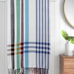 Myntra Elegant Homes White & Blue 4 Pieces Striped Cotton 225 GSM Bath Towels-image-77