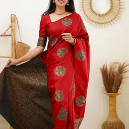 Lookmark Ethnic Motifs Woven Design Zari Banarasi Saree-image-2