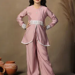 BAESD Girls Floral Embroidered High Slit A-Line Kurta With Palazzos-picture-47