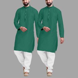 VS MALL Green Cotton Blend Kurta Sets-image-38