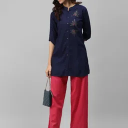 KALINI Women Beads and Stone Work Mandarin Collar Kurti-image-81
