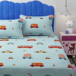 Florida Blue & Red Graphic 180 TC Queen Bedsheet with 2 Pillow Covers-picture-28