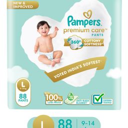 Pampers Premium Care Pants, Large size baby diapers (L), 88 Count, Softest ever Pampers pants-11