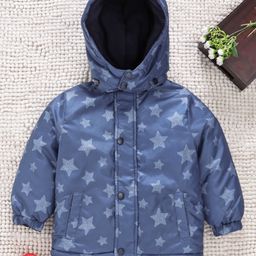 Babyhug Full Sleeves Padded Winter Jacket With Detachable Hood Stars Print - Blue-picture-28