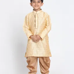 Vastramay Square Print Full Sleeves Kurta & Dhoti Set - Gold-picture-47