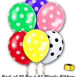 Shopperskart Latex Polka Dot Balloons with Ribbon Multicolor - Pack of 51-image-14
