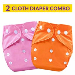 Bembika Washable & Reusable Solid Pocket Cloth Diapers Without Insert Pack of 2 - Orange Pink-24
