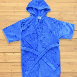 The Little Lookers Half Sleeves Hooded Bath Robe Bear Print - Blue-image-59