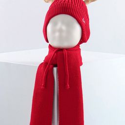 Babyhug Cable Knit Cap with Muffler - Red-image-11