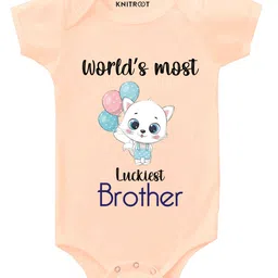 KNITROOT Most Luckiest Brother Print Half Sleeves Onesie - Peach-picture-44