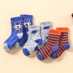 Cute Walk by Babyhug Ankle Length Antibacterial Socks Space Design Pack of 3 - Blue Grey Orange-picture-33