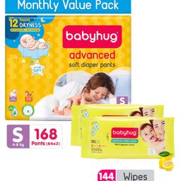 Babyhug Advanced Pant Style Diaper Monthly Box Pack Small - 168 Piecess  & Babyhug Premium Baby Lemon Wipes - 72 Pieces (Pack of 2)-picture-25