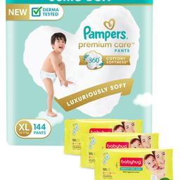 Pampers Premium Care Pants Baby Diapers Extra Large - 144 Pieces & Babyhug Premium Baby Lemon Wipes - 72 Pieces - (Pack of 3)-5